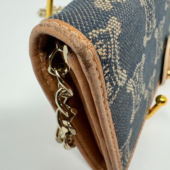 💯Authentic CELINE Denim Paris Macadam Pattern Continental Wallet Indigo/Bronze - Picture 4 of 9